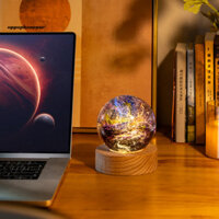 Oppo Faux Crystal Ball Led Night Light Bầu trời đầy sao Đèn ngủ Luân xa Bóng pha lê Đèn ngủ có đế gỗ Đèn Led thiền để trang trí nội thất Đông Nam Á