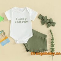 Oraby-baby Bé Gái Áo Liền Quần Thêu Tay Ngắn + Quần Short + Băng Đô Bộ Quần Áo Trẻ Sơ Sinh
