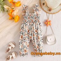 Oraby-baby Bé Gái Jumpsuit Không Tay Dây Buộc Xếp Ly In Hoa Quần Áo Liền Quần