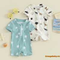 Oraby-kids Đồ Bơi Bé Trai Cây / Khủng Long In Dây Kéo Áo Liền Quần Tay Ngắn Đồ Bơi Đi Biển Bộ Đồ Tắm
