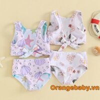 Oraby-kids Girl Hai Mảnh Đồ Bơi Vỏ / In Hoa Thắt Nút Tankini Và Quần Short Co Giãn Bộ Đồ Tắm Bikini