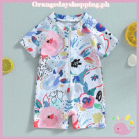 Ord7-baby Girls Boys Rash Guard Đồ bơi Playsuits In màu nước Dây kéo tay ngắn chống nắng Bộ đồ tắm