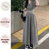 [ORDER 15-20 NGÀY] SET ÁO CỔ V BUỘC NƠ SAU LƯNG+CHÂN VÁY DÀI CHẤM BI