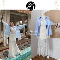 (ORDER 15 NGÀY) set 2 món áo sơ mi xanh dương và chân váy ren kem đuôi cá dáng dài tiểu thư nhẹ nhàng (M000055)