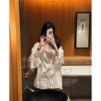 [Order-1861] Áo sơmi nữ phối áo Ren dáng dài form rộng sexy, đi biển Lilis Room