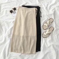 (Order 7 ngày) Chân váy dài chấm bi eo buộc dây nơ ulzzang