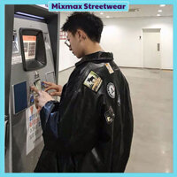 [ORDER+ẢNH THẬT-NEW VERSION-CÓ BIG SIZE] Áo khoác da nam leather jacket stickers thêu huy hiệu logo lưng bomber oversize