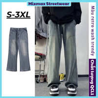 [ORDER+ẢNH THẬT] Quần bò jeans ống rộng form loe nhẹ wash màu xanh retro line Ulzzang hiphop unisex siêu chất