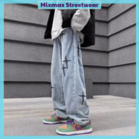 [ORDER+ẢNH THẬT] Quần bò jeans ống rộng hoạ tiết thánh giá da nổi Ulzzang siêu chất