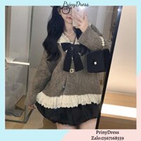 [ORDER+ẢNH THẬT] Set áo len dệt kim dài tay cổ áo thắt nơ váy ngắn dễ thương Ulzzang siêu xinh ❤️