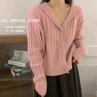 [ORDER] Áo Cardigan Len Có Cổ Bẻ Cúc Trái Tim - Áo Khoác Len Nữ Cổ chữ V hình xoắn Trẻ Trung AO006 ICC Official Store