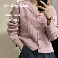 [ORDER] Áo Cardigan Len Có Cổ Bẻ Cúc Trái Tim - Áo Khoác Len Nữ Cổ chữ V Đan Hình Xoắn Dày Dặn Ấm Áp AO006 Lovito