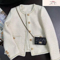 (ORDER)- Áo khoác dạ tweed màu trắng thu đông 2024