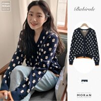 (ORDER) Áo len cardigan cài khuy MORAN cổ V họa tiết hoa cúc nhẹ nhàng style Hàn Quốc