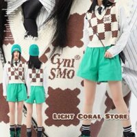 (ORDER) Áo len gile cổ V dáng ngắn croptop họa tiết caro bánh biscuit màu choco sữa có size kiểu Hàn