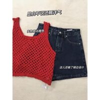 (Order) Áo Len Lỗ Dệt Kim 3 Lỗ Dáng Ngắn