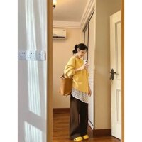 (ORDER) Áo len màu vàng MORAN cổ tròn dáng dài rộng nổi bật phong cách Hàn Quốc
