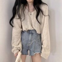 [ORDER] Áo len mỏng cổ tim dáng rộng ullzang Hàn Quốc - Có ảnh thật