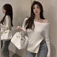 [ORDER] ÁO LEN MỎNG XẺ TÀ TRỄ VAI ÔM BODY TÔN DÁNG DÀI TAY QUYẾN RŨ