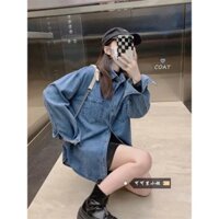 (ORDER) Áo sơ mi bò jeans nữ dài tay form rộng dài phong cách thu đông Hàn Quốc hàng QC loại 1
