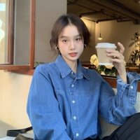 (Order) Áo sơ mi bò nữ kiểu vintage công sở mùa hè bò xanh thời trang