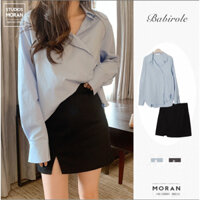(ORDER) Áo sơ mi dài tay MORAN cổ bẻ cài khuy lệch vạt style Hàn Quốc thanh lịch (Hàng_mới_về)