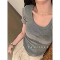 (ORDER) Áo thun cộc tay cổ vuông ôm body vạt đuôi tôm nhiều màu Hàn Quốc hàng QC cao cấp