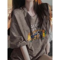 (ORDER) Áo thun cộc tay màu nâu in hình đáng yêu form rộng oversize hàng Quảng Châu