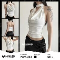 (Order) Áo yếm croptop cổ đổ choker màu trơn đen trắng phong cách Châu Âu sexy dance
