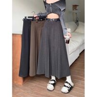 (ORDER) Chân váy dạ dáng dài xếp ly kèm đai lưng phong cách nữ sinh Hàn Quốc điệu đà hàng QC loại 1