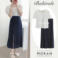 (ORDER) Chân váy hoa bi xòe dài xẻ tà MORAN style vintage nhẹ nhàng điệu đà Hàn Quốc - HÀNG MỚI VỀ