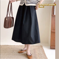 (ORDER) Chân váy màu đen vải thô đơn giản xòe dài nhẹ nhàng vintage Hàn Quốc