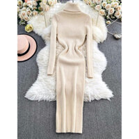 order-đầm body len cổ lộ, chất len dày dặn