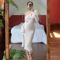 [ORDER] Đầm dự tiệc nữ ôm body màu trắng hở vai gợi cảm dài tay thời trang ulzzang