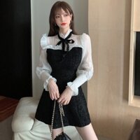 (ORDER) Đầm tiểu thư nỉ phối tay voan cột nơ cổ ♥️