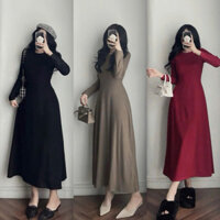 (Order) Đầm/Váy thun tăm zip dài tay đen nâu đỏ