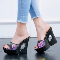 (ORDER) Dép cao gót đế xuồng khoét hình giọt lệ cách điệu độc đáo 13 cm, hàng cao cấp