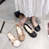 [Order] Giày búp bê da mềm đế bệt hai dây đính hoa đan chéo (ảnh thật)