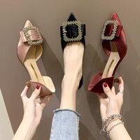 [ORDER] Giày cao gót nữ mũi nhọn quai trong đính đá sanh chảnh - MBS185