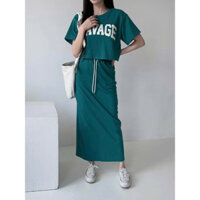 (order Hàn) set bộ chân váy áo croptop Hàn Quốc SAVAGE