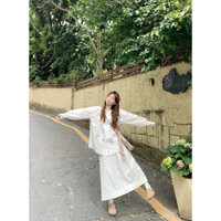 (ORDER LOẠI 1) SET VÁY DÀI XOÈ vintage , SET VÁY ÁO SƠ MI CỔ TRÒN TAY PHỒNG, SET SƠ MI TAY DÀI FORM DÀI