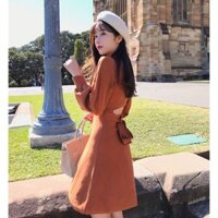 (Order-M) Ulzzang Váy len ngắn dáng xòe hở lưng thắt nơ M0110 HQ
