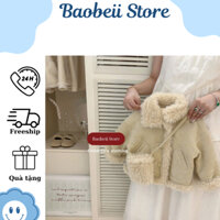 [ORDER QC] Áo khoác da lót lông dày tặng kèm túi cho bé gái, áo lót nhung ấm áp mặc Noel Tết 2025, hàng Quảng Châu L1