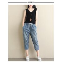 [ORDER] Quần bigsize quần jeans big size lưng thun phối rách bụi bụi dễ thương hiện đại - Có ảnh thật