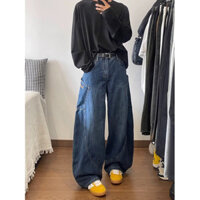 [ORDER] Quần bò jeans ống rộng form baggy cách điệu màu xanh đậm wash hiphop unisex siêu đẹp