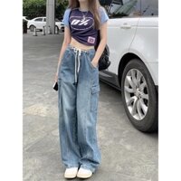 [ORDER] Quần jeans túi hộp lưng thun thắt dây ống rộng hiphop năng động