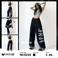 (Order) Quần jogger đen suông ống rộng rút dây gấu in chữ 1 bên ANJI hiphop sexy dance Hàn Quốc