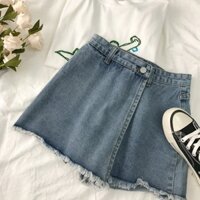 [ORDER] Quần short jean tà đắp chéo trc giả váy rách lai   Hàng Quảng Châu
