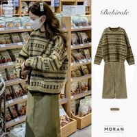 (ORDER-sẵn set S) Áo len MORAN họa tiết thổ cẩm + Chân váy dáng dài style thu đông Hàn Quốc vintage