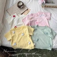 (ORDER-sẵn vàng 110) Áo thun cộc tay đính hình nổi style đáng yêu mùa hè cho bé gái hàng QC loại 1